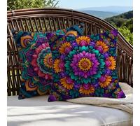 Cushion Covers 70cm x 70cm Purple Cushions Double Sided Pattern Throw Pillow Covers with Invisible Zipper Linen Decorative Pillowcases for Garden Home Sofa Bed, 28x28 Inch Set of 2 (Bohemia) 1B-352