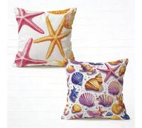 Cushion Covers 70x70 cm Set of 2 Color Sofa Cushion Covers 28x28 Inch Square Linen Decorative Pillows Cases Starfish, Invisible Zipper Design Double-Sided Printing for Summer Spring Decor Q-355EX5