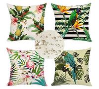 Cushion Covers 70x70cm, Set of 4 Tropical plant leaves pillow cover Waterproof linen Pillow case Double Sided Print Pillow Covers with Invisible Zipper for Sofa outdoor garden couch Large cushions K3