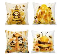 Cushion Covers 75cm x 75cm Set of 4, Velvet Outdoor Cushions bee Waterproof Garden Cushions Honey, Comfort Square Throw Pillow, for Chair Garden Livingroom Balcony Decorations, s-290