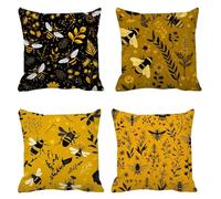 Cushion Covers 75cm x 75cm Set of 4, Velvet Outdoor Cushions bee Waterproof Garden Cushions yellow, Comfort Square Throw Pillow, for Chair Garden Livingroom Balcony Decorations, s-293