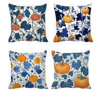 Cushion Covers 75cm x 75cm Set of 4, Velvet Outdoor Cushions pumpkin Waterproof Garden Cushions blue, Comfort Square Throw Pillow, for Chair Garden Livingroom Balcony Decorations, s-302