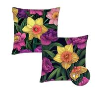 Cushion Covers 75x75 cm Set of 2 Outdoor Cushion Covers Purple Waterproof Linen Sofa Cushions Pastoral Cushions Square Decorative Pillows With Invisible Zippe for Indoor Sofa Patio Garden Décor qq-766