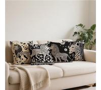 Cushion Covers 75x75cm Set of 4, Outdoor Cushion Covers black lion,Linen Cushions Covers Breathable , Durable, Outdoor Cushions Waterproof Pillow Cases for Patio Garden Bench Indoor Sofa Bed d-202