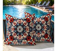 Cushion Covers 80 x 80 cm Red Blue Set of 2 Outdoor Cushions Waterproof Linen Textured Square Throw Pillowcases, Sofa Cushions with Invisible Zipper for Garden, Sofa, Bed & Home Decoration, #282l