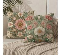 Cushion Covers 80cm x 80cm Flower Cushions Double Sided Pattern Throw Pillow Covers with Invisible Zipper Velvet Decorative Pillowcases for Garden Home Sofa Bed, 32x32 Inch Set of 2 (Green) 1B-755