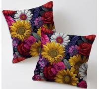 Cushion Covers 80x80 cm Retro Cushion Covers Linen Decorative Garden Cushions Set of 2 Square Sofa Pillowcases Floral Throw Pillow Cases for Garden Furniture Bench Car Farmhouse Decor, Gifts C-357
