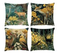 Cushion Covers 80x80cm, Outdoor Cushions Set of 4 Decorative Linen Square Cushion Covers Deer Black And White Waterproof Cushions With Smooth Invisible Zip Sofa Bed Outdoor Garden Summer Decor s-462