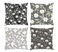 Cushion Covers 80x80cm, Outdoor Cushions Set of 4 Decorative Linen Square Cushion Covers Flowers Plain Waterproof Cushions With Smooth Invisible Zip Indoor Sofa Bed Outdoor Garden Summer Decor s-252