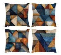 Cushion Covers 80x80cm, Outdoor Cushions Set of 4 Decorative Linen Square Cushion Covers Geometric Simplicity Waterproof Cushions With Smooth Invisible Zip Sofa Bed Outdoor Garden Summer Decor s-308