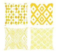 Cushion Covers 80x80cm, Outdoor Cushions Set of 4 Decorative Linen Square Cushion Covers Yellow Geometric Waterproof Cushions With Smooth Invisible Zip for Sofa Bed Outdoor Garden Summer Decor s-261