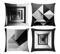 Cushion Covers 80x80cm, Outdoor Cushions Set of 4 Decorative Velvet Square Cushion Covers Geometric Black And White Waterproof Cushions With Smooth Invisible Zip Sofa Bed Outdoor Garden Decor s-294