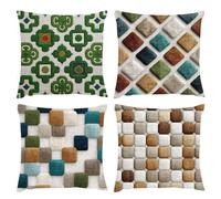 Cushion Covers 80x80cm, Outdoor Cushions Set of 4 Decorative Velvet Square Cushion Covers Geometric Retro Waterproof Cushions With Smooth Invisible Zip for Sofa Bed Outdoor Garden Summer Decor s-289