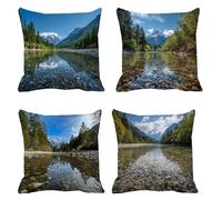 Cushion Covers 85cm x 85cm Set of 4, Linen Outdoor Cushions Snow Mountain Waterproof Garden Cushions forest, Comfort Square Throw Pillow, for Chair Garden Livingroom Balcony Decor, s-448
