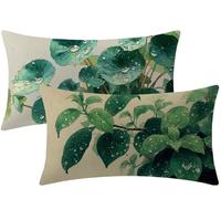 Cushion Covers 90x70 cm Green Cushion Covers Lotus Leaf Patterned Rectangle Pillowcases Pack of 2 Velvet Decorative Sofa Throw Pillow Cases 36"x28" with Invisible Zipper for Room Garden Decor W1-37
