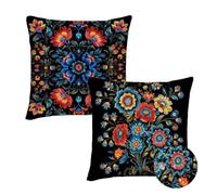 Cushion Covers 90x90 cm Set of 2 Outdoor Cushion Covers Black Waterproof Linen Sofa Cushions Summer Flowers Cushions Square Decorative Pillows With Invisible Zippe for Sofa Patio Garden Décor qq-594
