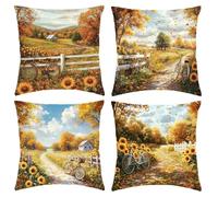 Cushion Covers Autumn Cushions 60cm x 60cm Garden Cushions Landscape Sofa Cushion Covers Set of 4 Luxury Velvet Decorative Square Pillow Cases with Invisible Zipper for Sofa Bedroom Home Decor C1-569
