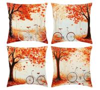 Cushion Covers Autumn Cushions 70cm x 70cm Garden Cushions Landscape Sofa Cushion Covers Set of 4 Luxury Velvet Decorative Square Pillow Cases with Invisible Zipper for Sofa Bedroom Home Decor C1-572