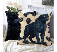 Cushion Covers Black Outdoor Cushions Set Of 2 45x45cm Waterproof Linen Soft Cushions For Sofa Leopard Decorative Square Pillowcase With Invisible Zipper For Garden,Patio Seating,Bed Room Decor A1-246