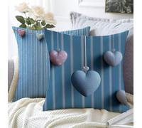 Cushion Covers Blue Outdoor Cushions Set Of 2 40x40cm Waterproof Linen Soft Cushions For Sofa Love Decorative Square Pillowcase With Invisible Zipper For Garden Furniture,Patio Seating,Bed Room A1-65