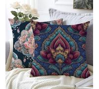 Cushion Covers Bohemia Outdoor Cushions Set Of 2 50x50cm Waterproof Linen Soft Cushions For Sofa Classical Decorative Square Pillowcase With Invisible Zipper For Garden,Patio Seating,Room Decor A1-953