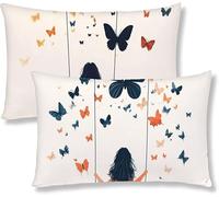 Cushion Covers Butterfly Large Cushions 60x80cm Garden Cushions Soft Velvet Rectangle Woman Decorative Pillows Set of 2 with Invisible Zipper Throw Pillow Covers for Sofa Bedroom Bed Home Decor S1-47