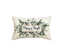 Cushion Covers Christmas Merry & Bright Eucalyptus Mistletoe Winter Holiday Pillowcases Decorations Throw Pillow Case Soft Cushion Case For Livingroom Office Sofa 40X60CM