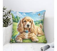 Cushion Covers Cocker Spaniel Dog Modern Art Decorative,Sunny Meadow Oil Painting Square Pillow Case Soft Polyester Pillowcases for Couch Sofa Bedroom Home Decor 50x50cm