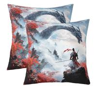 Cushion Covers Cool Samurai Western Dragon Animal Ancient Traditional Tower Red Maple Leaves Set Of 2 Invisible Zipper Pillow Cover For Bedroom Family Outdoor