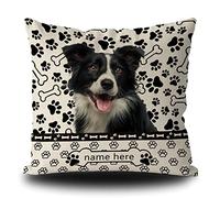 Cushion Covers Custom Dog'S Name Polka Dots Border Collie Buffalo Check Plaid Paw Bone Cushion Case Double Sided Printing Pillow Cover Decorations Pillowcases For Office Bedroom 45X45CM