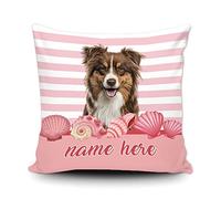Cushion Covers Custom Funny Australian Shepherd Dog Summer Sea Shells Pink Stripe Cushion Case Soft Pillowcases Cozy Throw Pillow Case For Bedroom Living Room Sofa 45X45CM