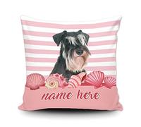 Cushion Covers Custom Funny Black And White Miniature Schnauzer Dog Summer Sea Shells Pink Stripe Pillow Cover Double Sided Printing Cushion Case Decorations Throw Pillow Case For Sofa 45X45CM