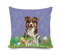 Cushion Covers Cute Australian Shepherd Dog Easter Bunny Eggs Spring Flower Cushion Case Cozy Pillowcases Soft Pillow Cover For Bedroom Living Room Sofa 45X45CM
