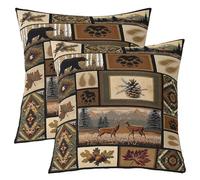 Cushion Covers Deer Retro Bear Wild Animal Grid Plaids Set Of 2 Comfortable Throw Pillow Covers For Bed Sofa Car