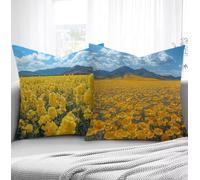 Cushion Covers Flower Field Sofa Cushions 35x35cm Set of 2 Soft Pillow Square Pillows, Landscape Outdoor Cushions Decorative Pillows with Smooth Invisible Zipper for Living Room Christmas Decor R1-942
