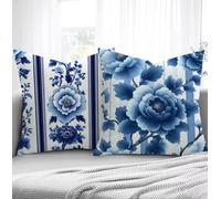 Cushion Covers Flower Sofa Cushions 30x50cm Set of 2 Soft Pillow Square Pillows, Blue Outdoor Cushions Decorative Pillows with Smooth Invisible Zipper for Bed Garden Living Room Christmas Decor R1-235