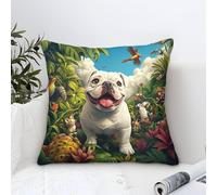 Cushion Covers French Bulldog Modern Art Decorative,Fantasy Jungle Pattern Square Pillow Case Soft Polyester Throw Pillow Cover for Sofa Garden Bed Couch Cushions 40x40cm