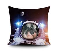 Cushion Covers Funny Dog Black And White Miniature Schnauzer Animal Space Astronaut Cushion Case Decorations Pillow Cover Cozy Pillowcases For Living Room Office Sofa 45X45CM