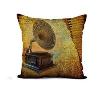 Cushion Covers Gramophone Retro Old Record Antique Box Brass Cardboard Carving Pillow Cover Double Sided Printing Cushion Case Decorations Pillowcases For Office Sofa Bedroom 45X45CM