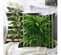 Cushion Covers Green Outdoor Cushions Set Of 2 40x40cm Waterproof Linen Soft Cushions For Sofa Bamboo Decorative Square Pillowcase With Invisible Zipper For Garden,Patio Seating,Bed Room Decor A1-4