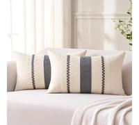 Cushion Covers Grey Boho Striped Geometric Decorative Cotton Pillowcases 30x50 cm Autumn Rustic Farmhouse Sofa Cushion Cover Set of 2 with Smooth Invisible Zip for Home Decor Sofa Bedroom Car