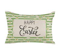Cushion Covers Happy Easter Eggs Daisies Green Stripes Rustic Background Cushion Case Soft Pillow Cover Colorful Pillowcases For Living Room Office Sofa 40X60CM