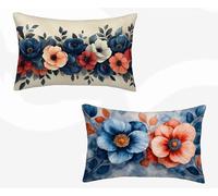 Cushion Covers Light Blue Cushion Covers 20x32inch Set of 2, Waterproof Linen Throw Pillow Magnolia Pattern Design with Invisible Zipper Home Accessories Sofa Pillows for Home Decor -zjn2602Z1