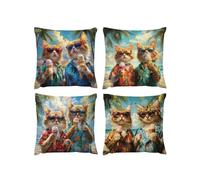 Cushion Covers Linen,65 x 65cm 4 Piece Velvet Cushion Covers Abstract Garden Cushions Cover Yellow Cat With Lnvisible Zipper Ultra Soft Home Stylish Decor for Christmas Birthday A-40