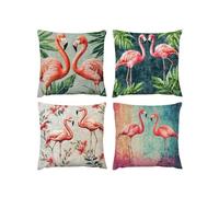 Cushion Covers Linen,70 x 70cm 4 Piece Velvet Cushion Covers Red Crowned Crane Garden Cushions Cover Flower With Lnvisible Zipper Ultra Soft Home Stylish Decor for Christmas Birthday A-57