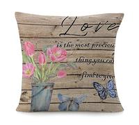 Cushion Covers Love Is The Most Precious Things Pink Flower Butterfly Lettering Saying Retro Cushion Case Double Sided Printing Pillow Cover Soft Pillowcases For Living Room Bedroom Sofa 45X45CM