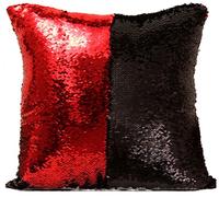 Cushion Covers Mermaid Pillow Case Magic Reversible Sequins Pillow Cover 16 X 16 inches for Home Sofa Chair Bed Couch, Decorative Pillowcases (Red and Black)