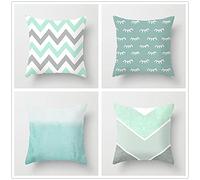 Cushion Covers Mint Green Geometry 14x14inch Set of 4 Decorative Throw Pillow Covers Cotton and Linen Square Double Sided with Invisible Zipper Pillow Case 35x35cm for Outdoor Sofa Car Home Decor