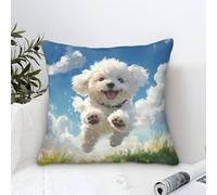 Cushion Covers Modern Bichon Frise Dog Art Decorative,Blue Sky And White Clouds Pattern Square Pillow Cases Soft Polyester Throw Pillow Cases for Sofa Garden Bed Couch Cushions 45x45cm