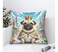 Cushion Covers Modern Pug Dog Art Decorative,Fairytale Castle Town Oil Painting Square Pillow Cases Soft Polyester Throw Pillow Cases for Sofa Garden Bed Couch Cushions 40x40cm